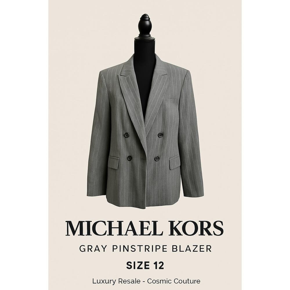 Michael Kors Gray Pinstripe Double-Breasted Blazer - Size 12